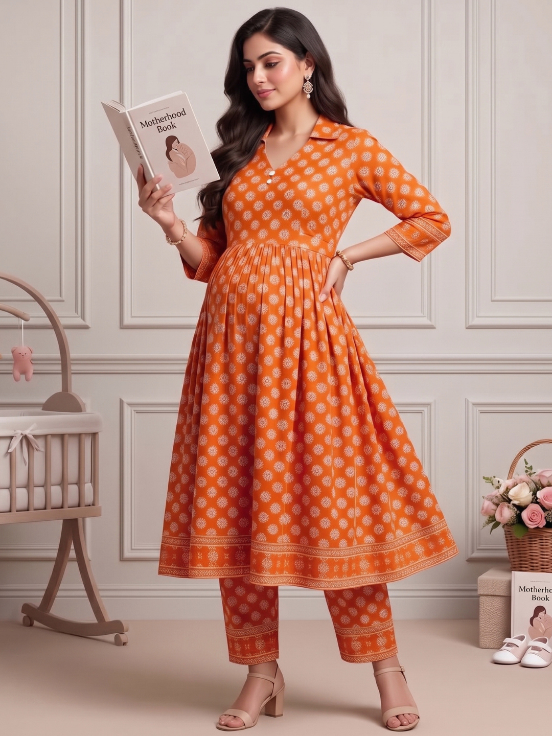 Rayon Printed Maternity Anarkali – Designed for Pregnancy & Nursing (DS466)