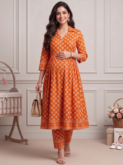 Rayon Printed Maternity Anarkali – Designed for Pregnancy & Nursing (DS466)