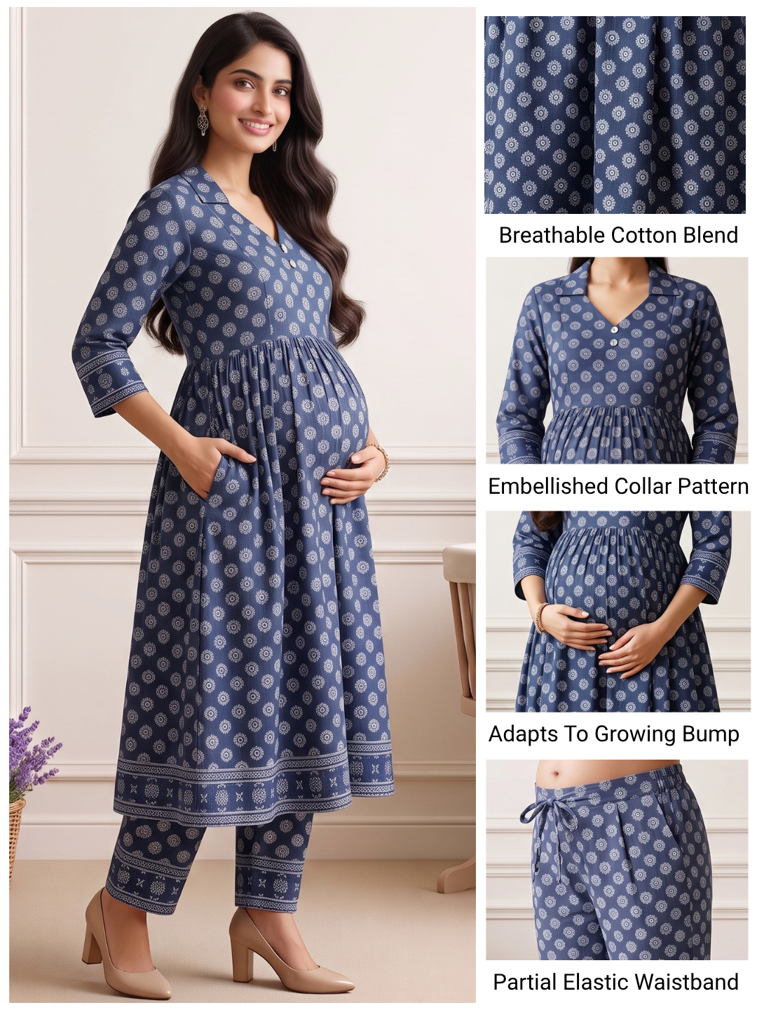 Rayon Printed Maternity Co-Ord Set – Designed for Pregnancy & Nursing
