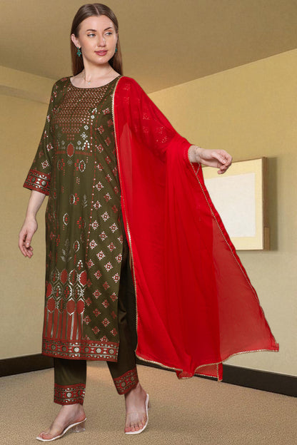 Casual Ethnic Straight Kurta Set With Dupatta