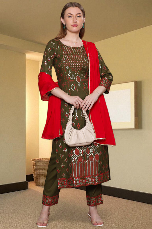 Casual Ethnic Straight Kurta Set With Dupatta