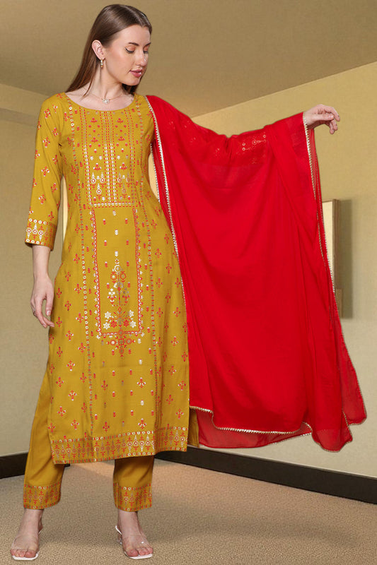 Casual Ethnic Straight Kurta Set With Dupatta