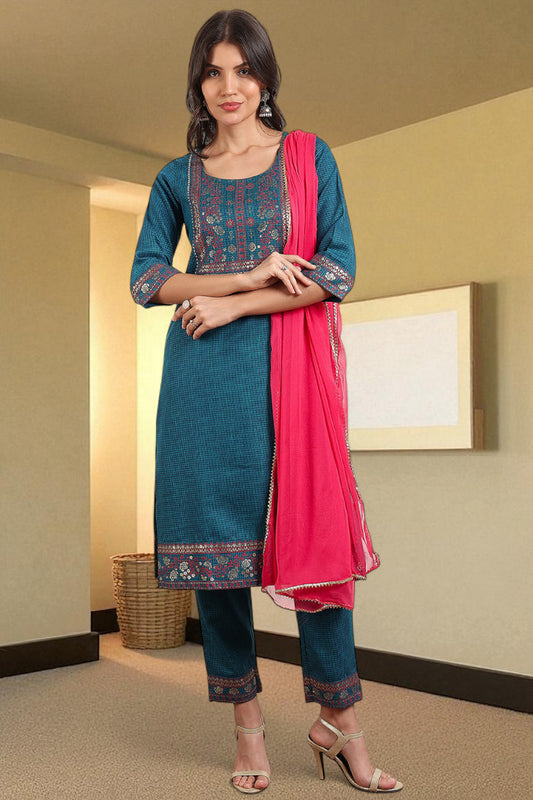 Casual Ethnic Straight Kurta Set With Dupatta