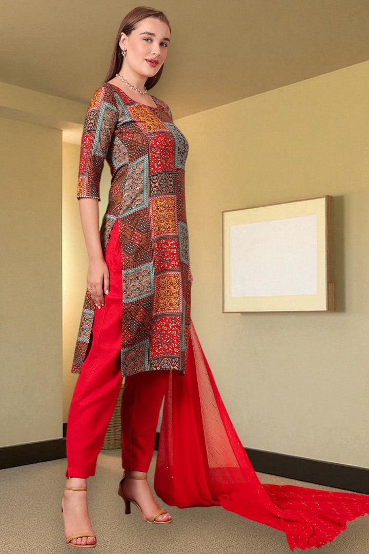 Casual Ethnic Straight Kurta Set With Dupatta