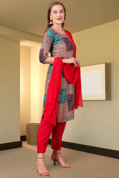 Casual Ethnic Straight Kurta Set With Dupatta