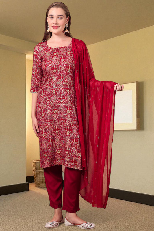 Casual Ethnic Straight Kurta Set With Dupatta