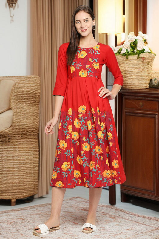 Rayon Maternity Flare Kurta For Pre & Post Pregnancy