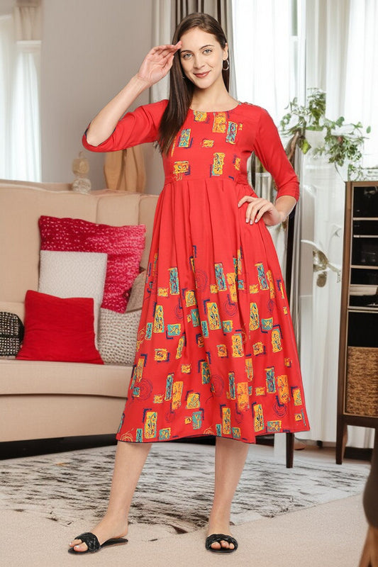 Rayon Maternity Flare Kurta For Pre & Post Pregnancy