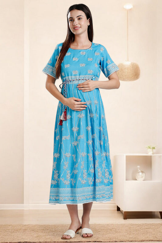 Rayon Printed Maternity Anarkali – Designed for Pregnancy & Nursing