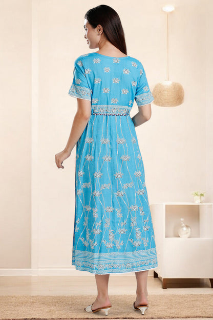 Rayon Printed Maternity Anarkali – Designed for Pregnancy & Nursing