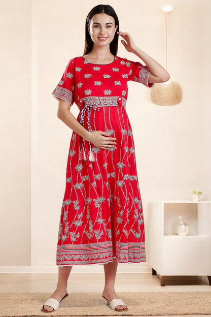 Rayon Printed Maternity Anarkali – Designed for Pregnancy & Nursing