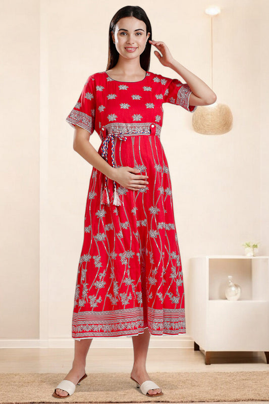 Rayon Printed Maternity Anarkali – Designed for Pregnancy & Nursing