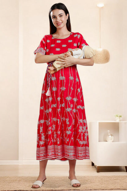 Rayon Printed Maternity Anarkali – Designed for Pregnancy & Nursing