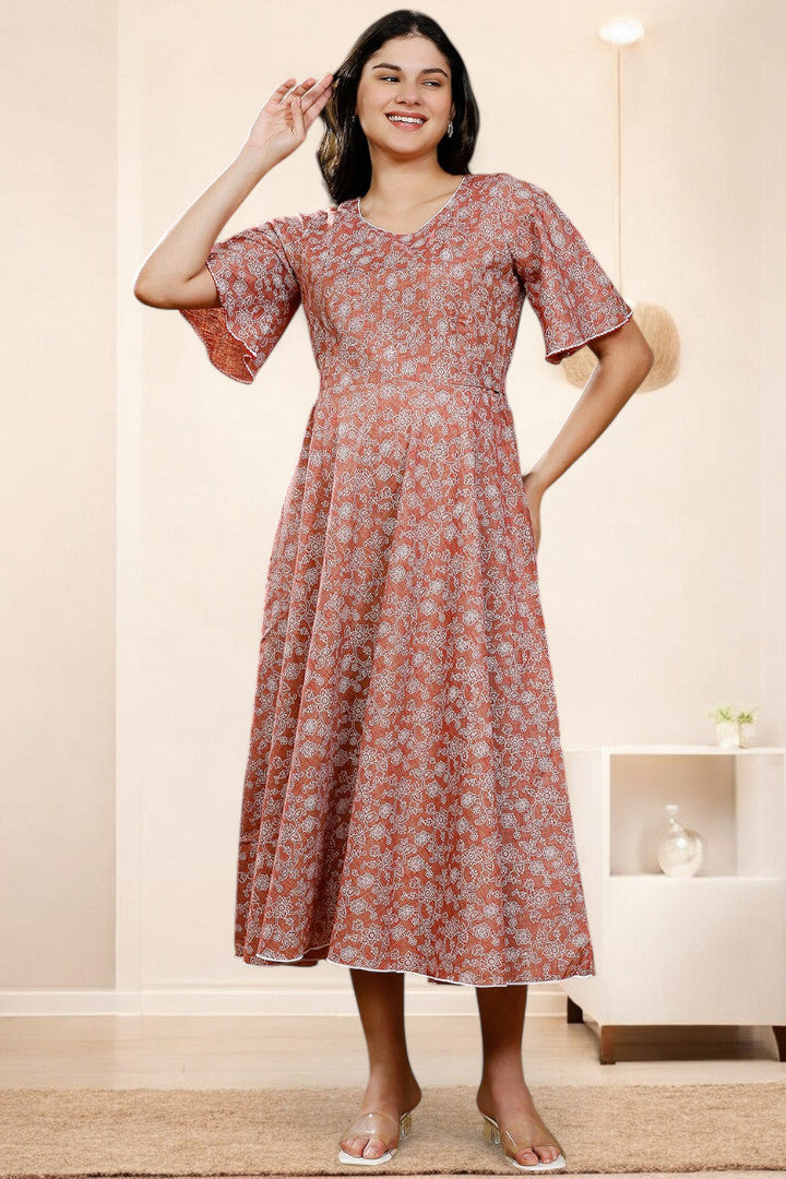 PolyCotton Printed Maternity Kurta – Designed for Pregnancy & Nursing (DS565)