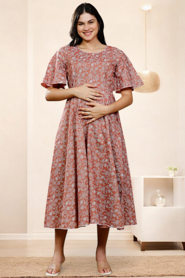 PolyCotton Printed Maternity Kurta – Designed for Pregnancy & Nursing (DS565)