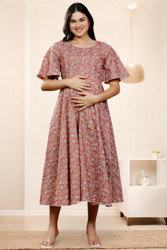PolyCotton Printed Maternity Kurta – Designed for Pregnancy & Nursing (DS565)