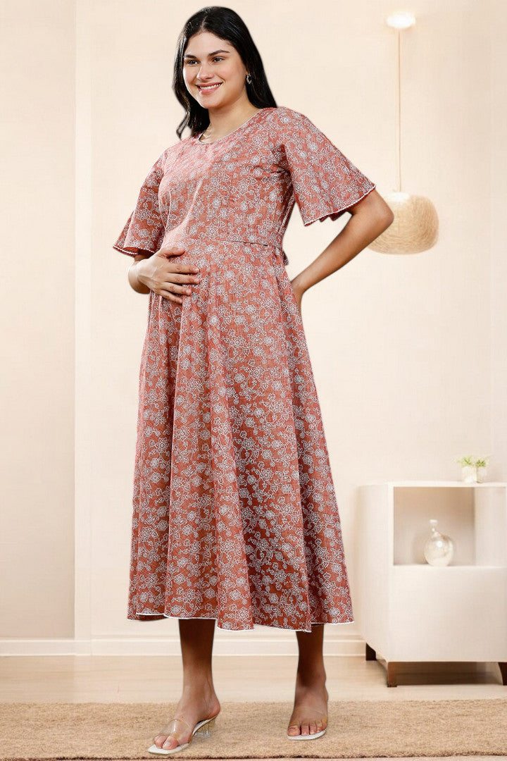 PolyCotton Printed Maternity Kurta – Designed for Pregnancy & Nursing (DS565)