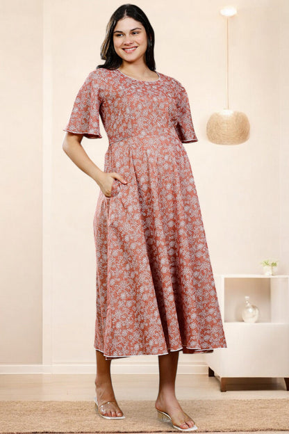 PolyCotton Printed Maternity Kurta – Designed for Pregnancy & Nursing (DS565)