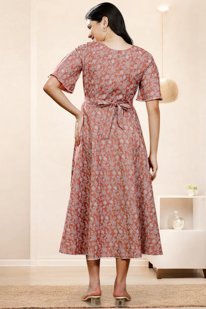 PolyCotton Printed Maternity Kurta – Designed for Pregnancy & Nursing (DS565)