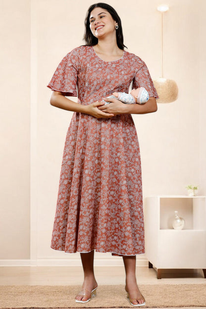 PolyCotton Printed Maternity Kurta – Designed for Pregnancy & Nursing (DS565)