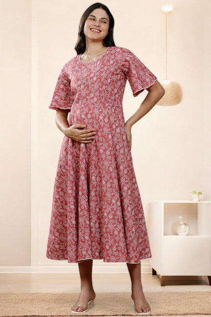 PolyCotton Printed Maternity Kurta – Designed for Pregnancy & Nursing (DS567)