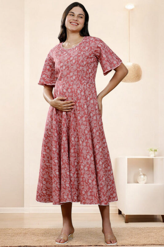 PolyCotton Printed Maternity Kurta – Designed for Pregnancy & Nursing (DS567)