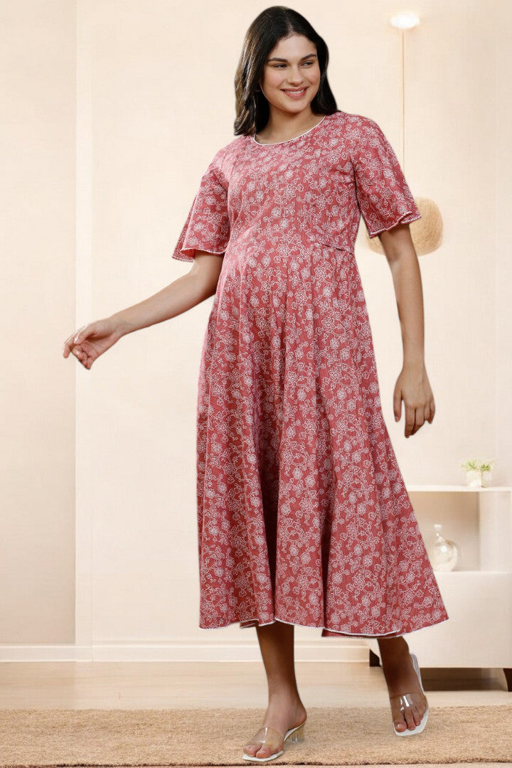 PolyCotton Printed Maternity Kurta – Designed for Pregnancy & Nursing (DS567)