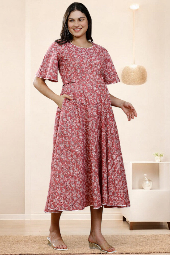 PolyCotton Printed Maternity Kurta – Designed for Pregnancy & Nursing (DS567)
