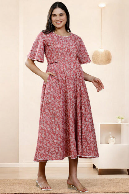 PolyCotton Printed Maternity Kurta – Designed for Pregnancy & Nursing (DS567)