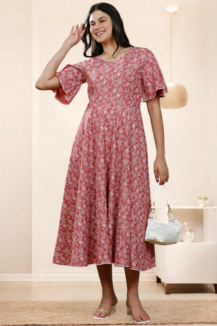 PolyCotton Printed Maternity Kurta – Designed for Pregnancy & Nursing (DS567)