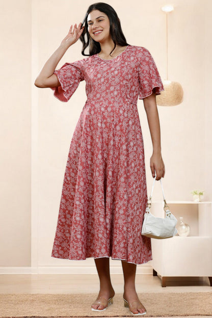 PolyCotton Printed Maternity Kurta – Designed for Pregnancy & Nursing (DS567)