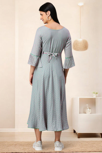 PolyCotton Checks Maternity Kurta – Designed for Pregnancy & Nursing