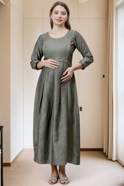 PolyCotton Embroidered Maternity Kurta – Designed for Pregnancy & Nursing