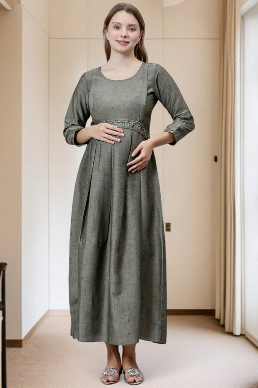 PolyCotton Embroidered Maternity Kurta – Designed for Pregnancy & Nursing