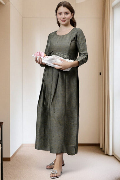 PolyCotton Embroidered Maternity Kurta – Designed for Pregnancy & Nursing