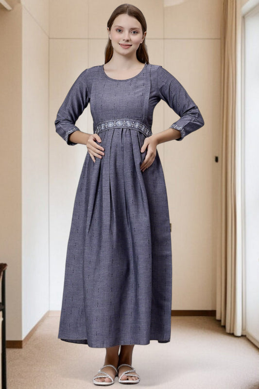 PolyCotton Embroidered Maternity Kurta – Designed for Pregnancy & Nursing