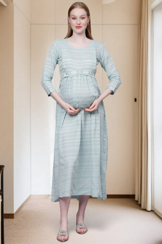 PolyCotton Embroidered Maternity Kurta – Designed for Pregnancy & Nursing