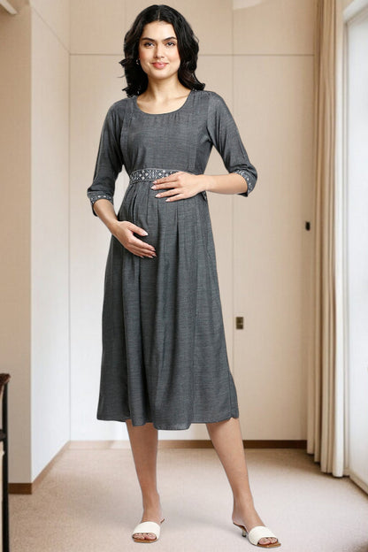 PolyCotton Embroidered Maternity Kurta – Designed for Pregnancy & Nursing