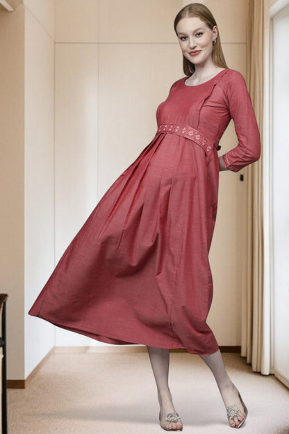 PolyCotton Embroidered Maternity Kurta – Designed for Pregnancy & Nursing