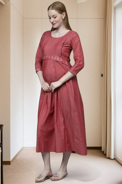 PolyCotton Embroidered Maternity Kurta – Designed for Pregnancy & Nursing