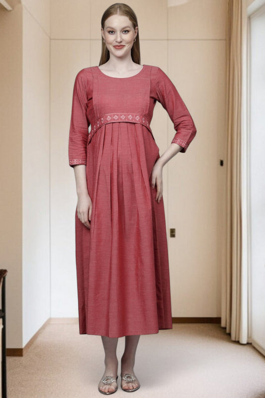 PolyCotton Embroidered Maternity Kurta – Designed for Pregnancy & Nursing