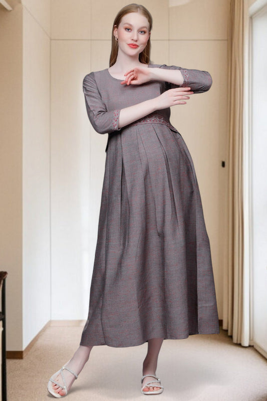 PolyCotton Embroidered Maternity Kurta – Designed for Pregnancy & Nursing