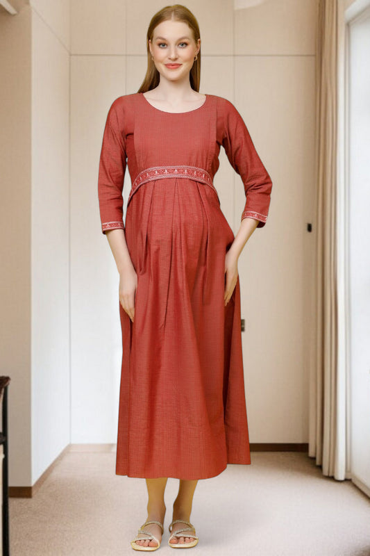 PolyCotton Embroidered Maternity Kurta – Designed for Pregnancy & Nursing