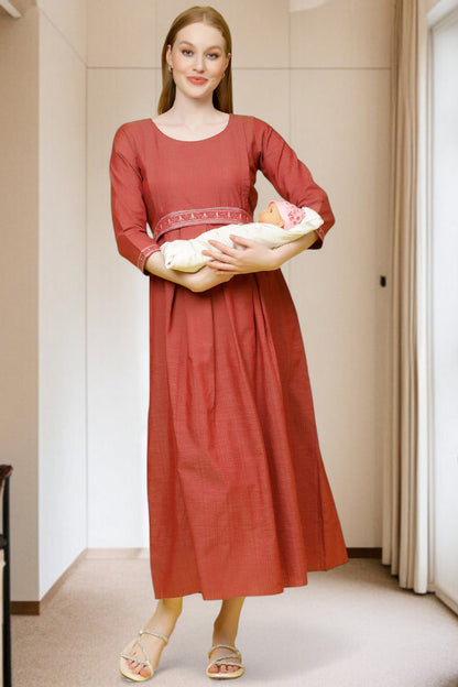 PolyCotton Embroidered Maternity Kurta – Designed for Pregnancy & Nursing