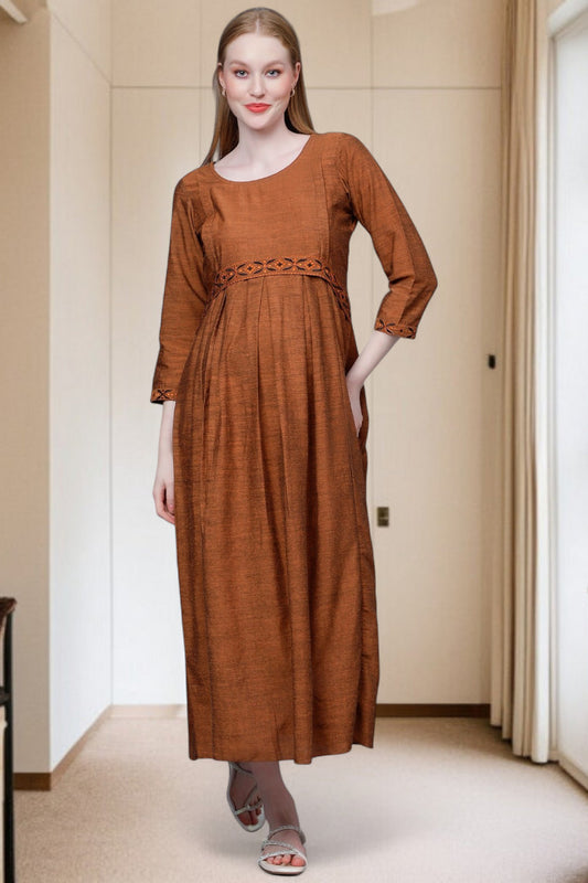 PolyCotton Embroidered Maternity Kurta – Designed for Pregnancy & Nursing