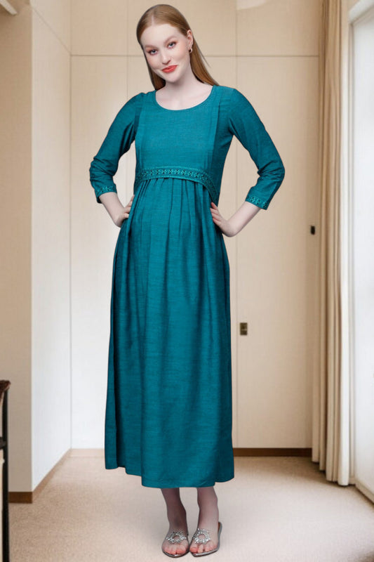 PolyCotton Embroidered Maternity Kurta – Designed for Pregnancy & Nursing