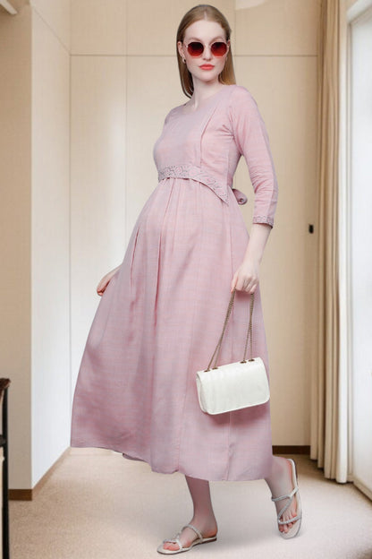 PolyCotton Embroidered Maternity Kurta – Designed for Pregnancy & Nursing