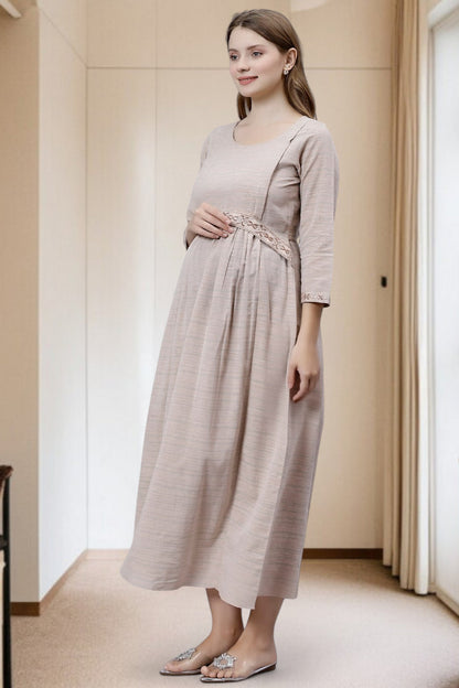 PolyCotton Embroidered Maternity Kurta – Designed for Pregnancy & Nursing