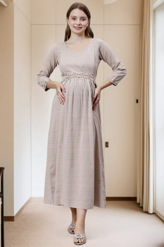 PolyCotton Embroidered Maternity Kurta – Designed for Pregnancy & Nursing
