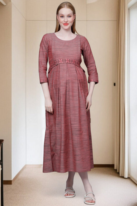 PolyCotton Embroidered Maternity Kurta – Designed for Pregnancy & Nursing